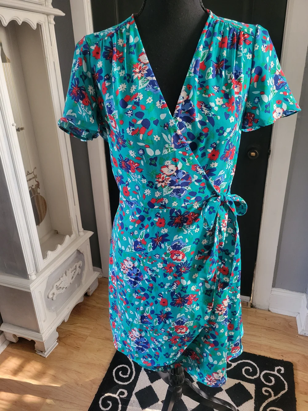 J. Crew Teal Floral Wrap Mini Dress - Picture 2 of 4